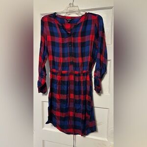 LUCKY BRAND Red & Blue Checker Print Tunic Dress - Size XS -